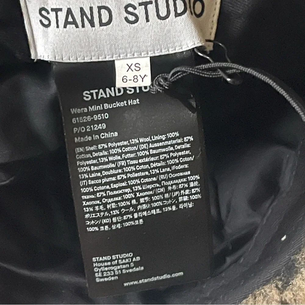 NWT STAND STUDIO Faux Fur Plaid Bucket Hat Tan Black Kids Size XS Unisex